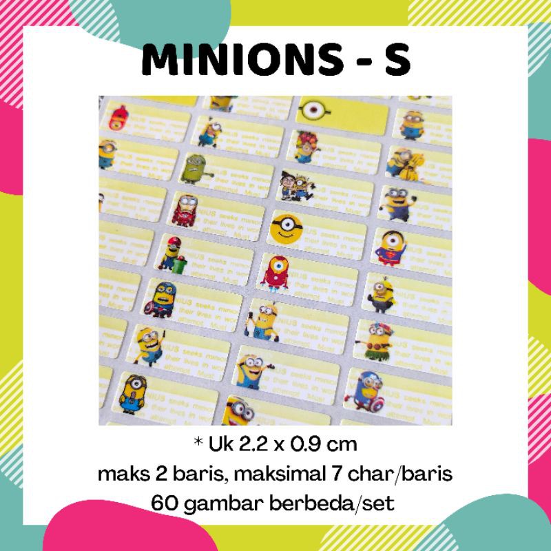 Jual STICKER LABEL NAMA ANTI AIR MOTIF MINIONS WATERPROOF NAME