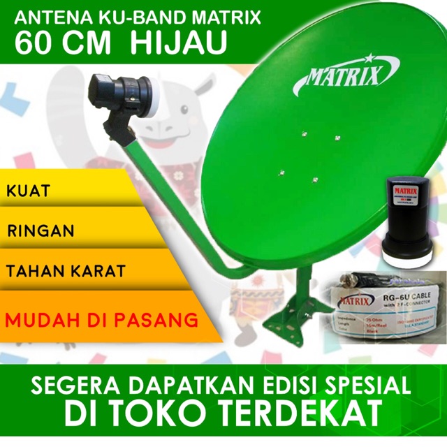 Jual Dish ODU SET Parabola MATRIX Ku Band HIJAU Offset Komplit Kabel