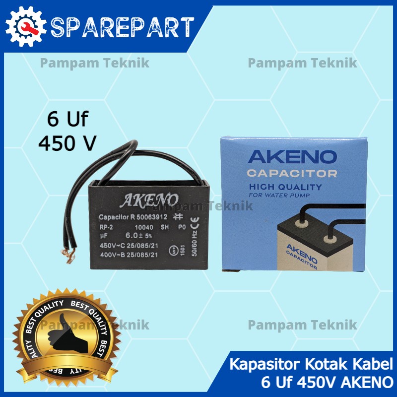 Jual KAPASITOR CAPACITOR 6Uf Mikro 450V AKENO KABEL KOTAK KONDENSOR 6