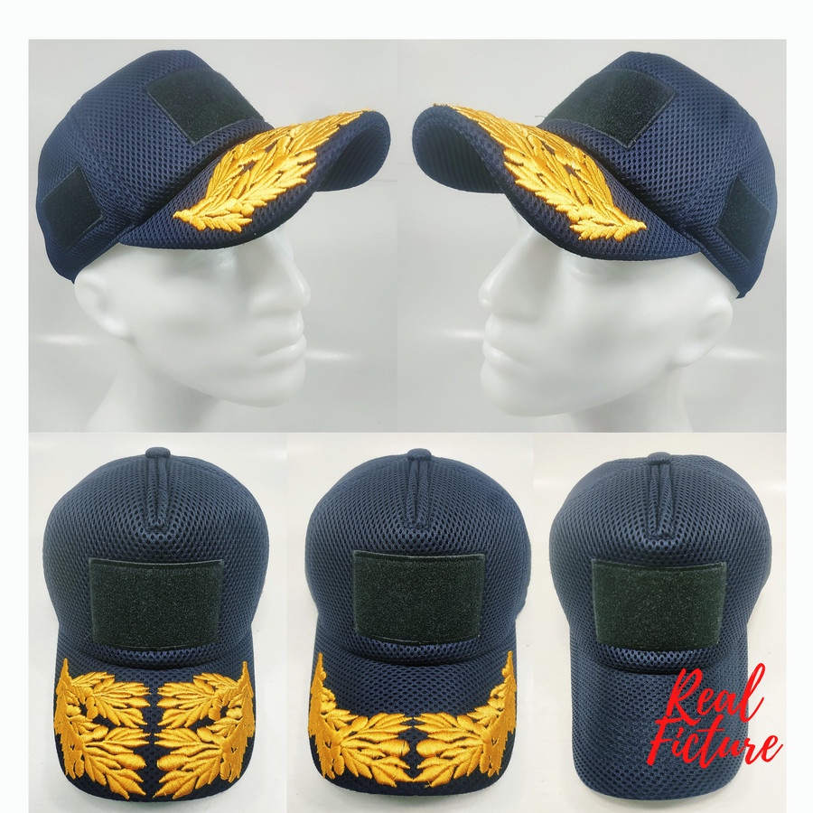 Jual Topi Tactical Tni Al Bordir Velcro Kotak Dabel Mash Warna Biru