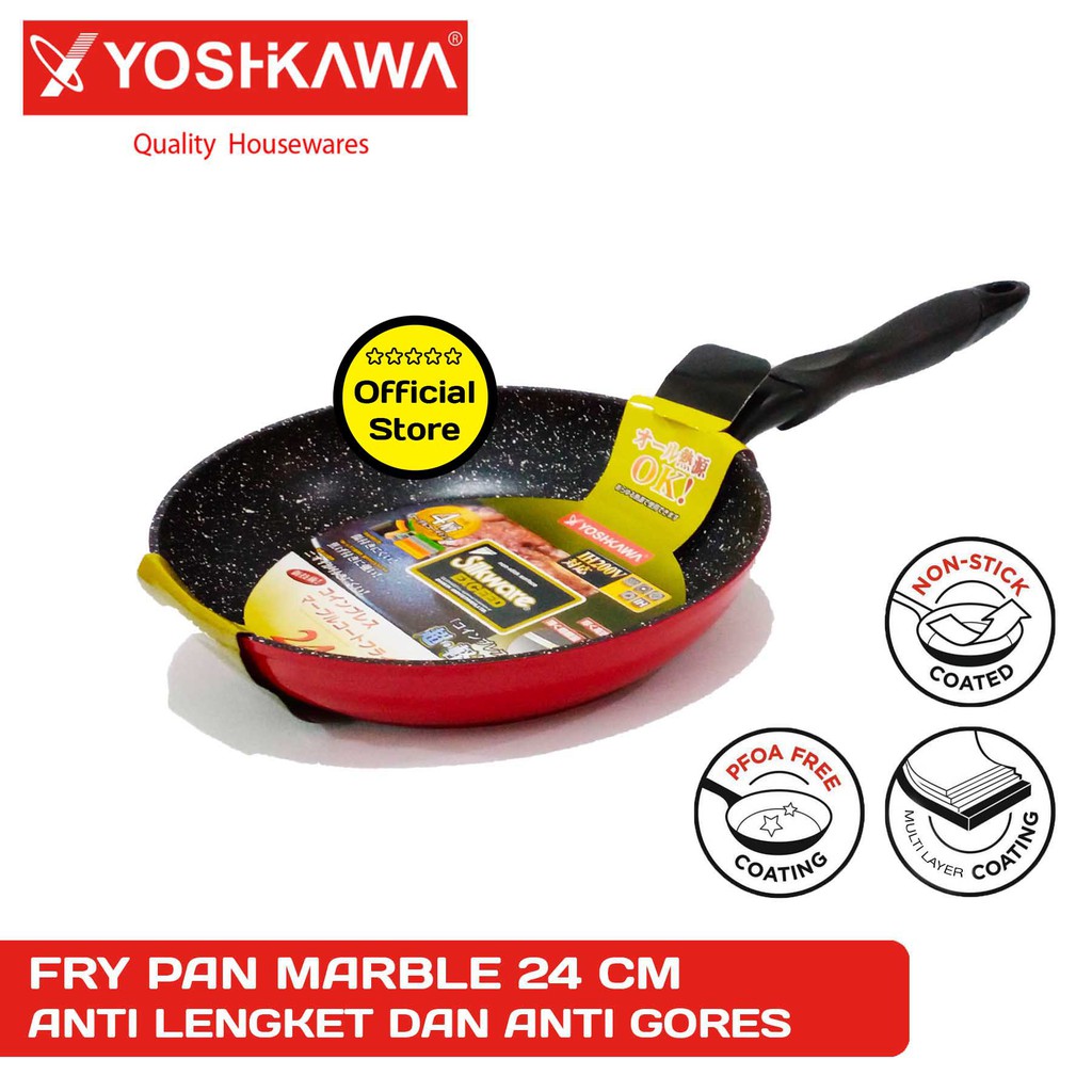 Jual Yoshikawa Panci Ceramic Penggorengan Fry Pan Marble Cm Merah