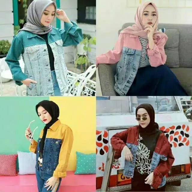 Jual Jaket Twotone Kombinasi Jeans Jacket Denim Two Shopee Indonesia