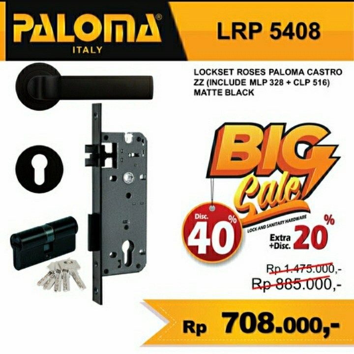 Jual Paket Handle Pintu Hitam Paloma Set Lrp Black Matte Kunci Set