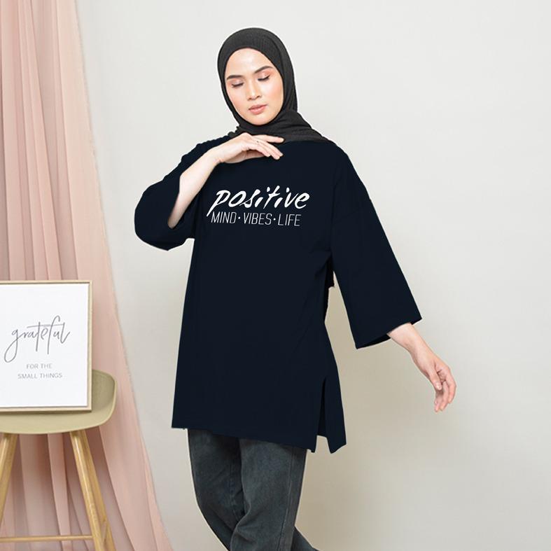 Jual KAOS OVERSIZE TOP HIJAB WANITA BASIC POSITIVE OVERSIZE SLIT