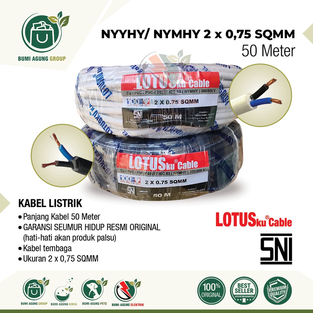 Jual Kabel Serabut LOTUS NYYHY NYMHY 2x0 75 2x0 75 50 Meter 50m 50 M