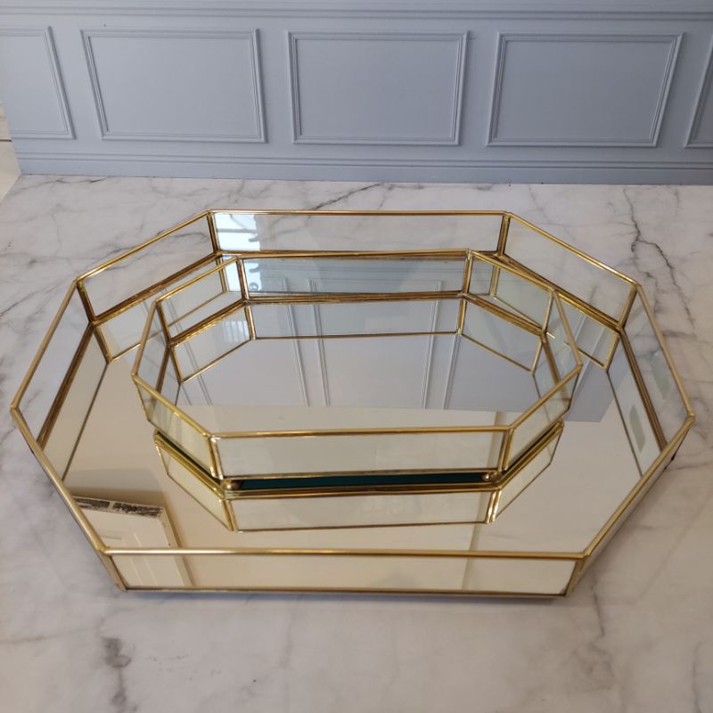 Jual Mirror Tray Glass Tray Kaca Baki Kaca Nampan Kaca Kaca List Gold