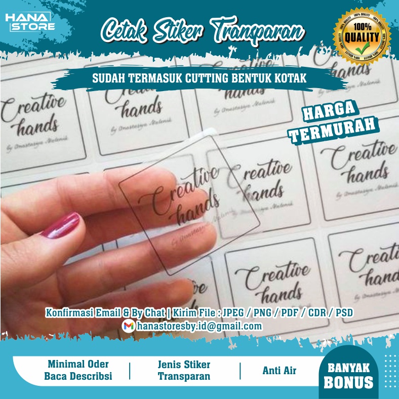 Jual Cetak Sticker Transparan Kotak Persegi Anti Air Stiker Label