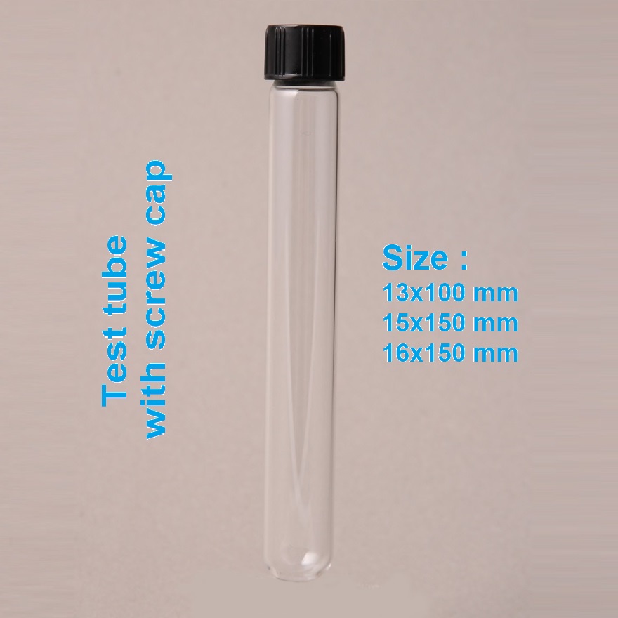 Jual TEST TUBE GLASS WITH SCREW CAP 13x100MM TABUNG REAKSI TUTUP ULIR