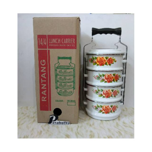 Jual Rantang Enamel Seng Kaleng Jadul Susun Putih Lunch Box