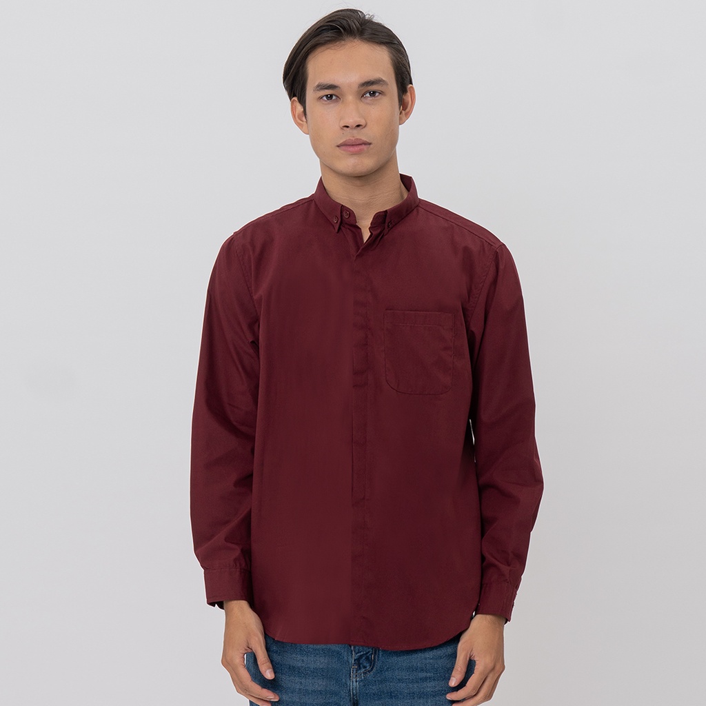 Jual M231 Kemeja Pria Basic Polos Panjang Maroon 2603A Shopee Indonesia