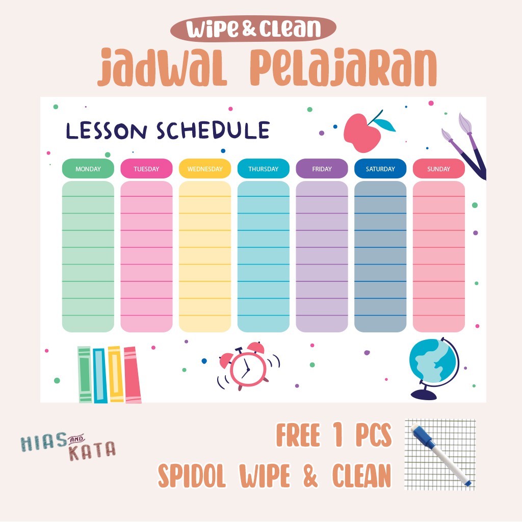 Jual Jadwal Pelajaran Lesson Schedule Bisa Custom Judul Bonus 1 Pcs