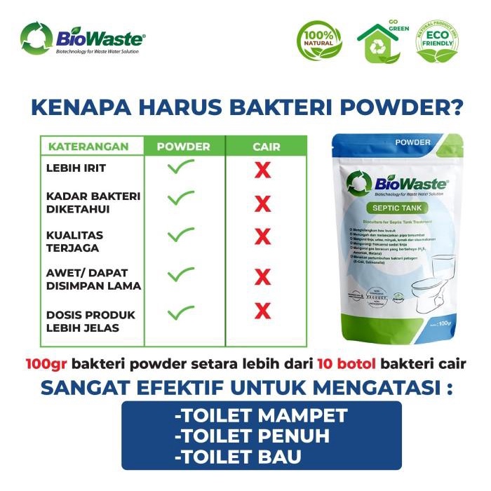 Jual Nay Bubuk Bakteri Pengurai Tinja Biowaste Septic Tank 100 Gram