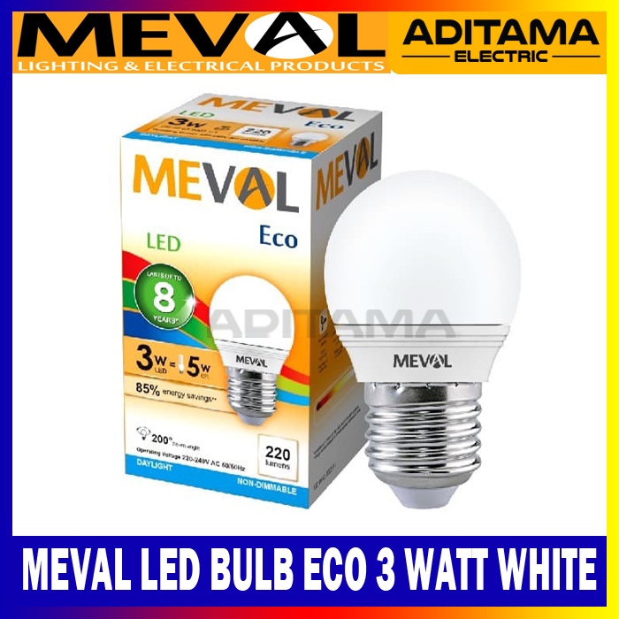 Jual MEVAL LED BULB ECO 3 WATT WHITE LAMPU LED MEVAL ECO 3 WATT PUTIH