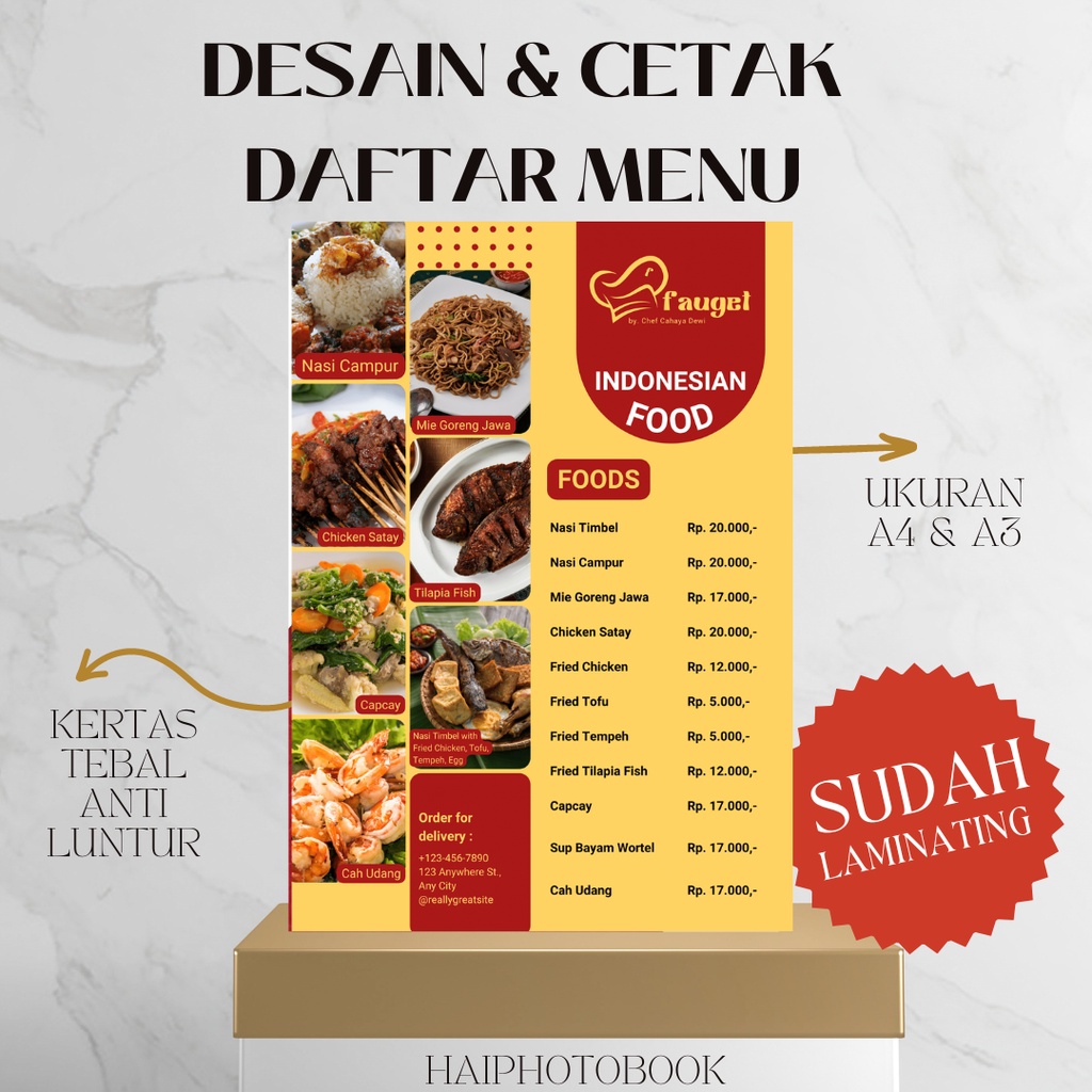 Jual Desain Cetak Daftar Menu Makanan Minuman Cafe Custom Ukuran A