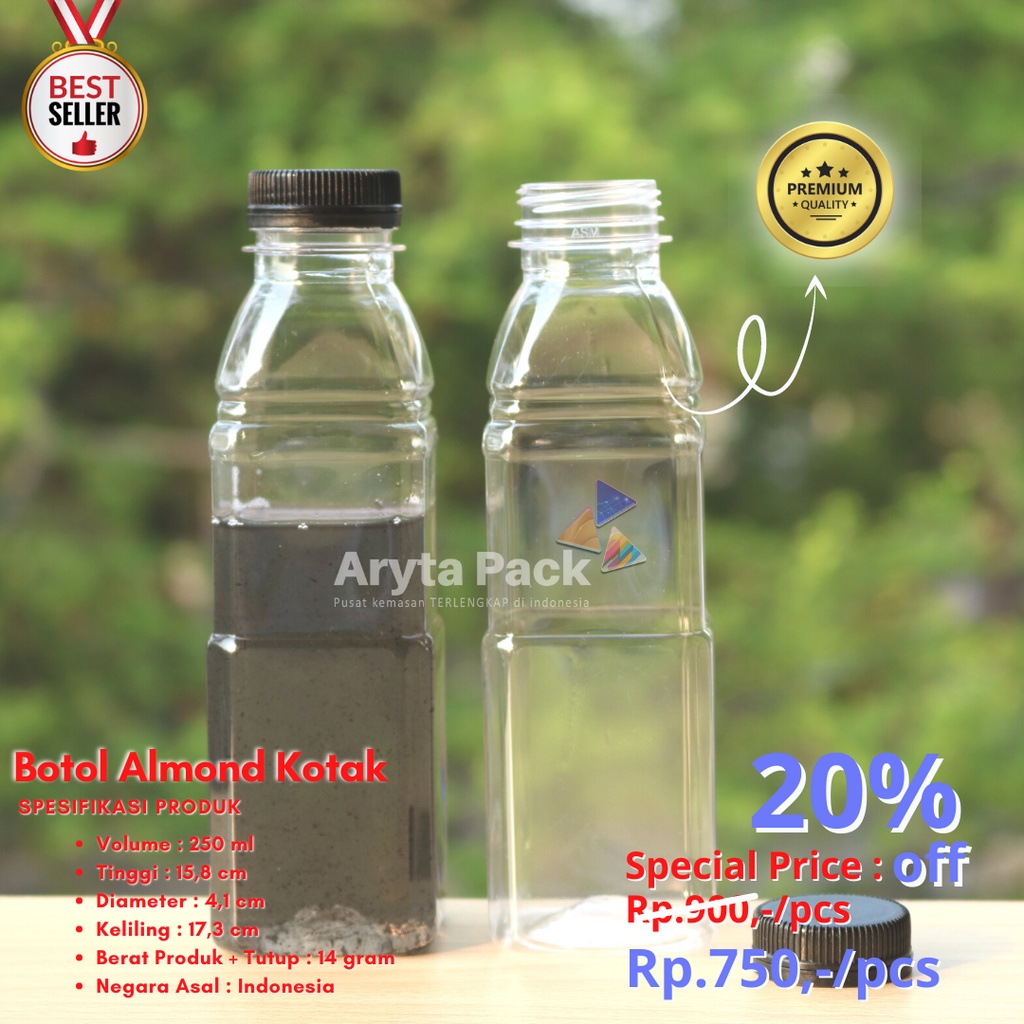 Jual Botol Plastik Pet Ml Almond Kotak Minuman Mineral Jus Susu Kopi