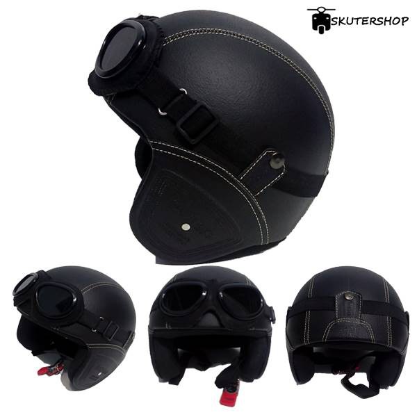 Jual Helm Bogo Retro SNI Kulit Hitam Polos Kacamata Shopee Indonesia