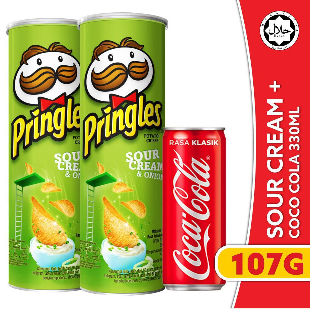 Jual Pringles Sour Cream 107 Gr X 2 Pcs Coca Cola Sleek Can 330 ML