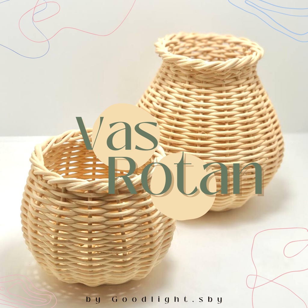 Jual Keranjang Rotan Ukuran Sedang Handmade Produksi Surabaya Vas