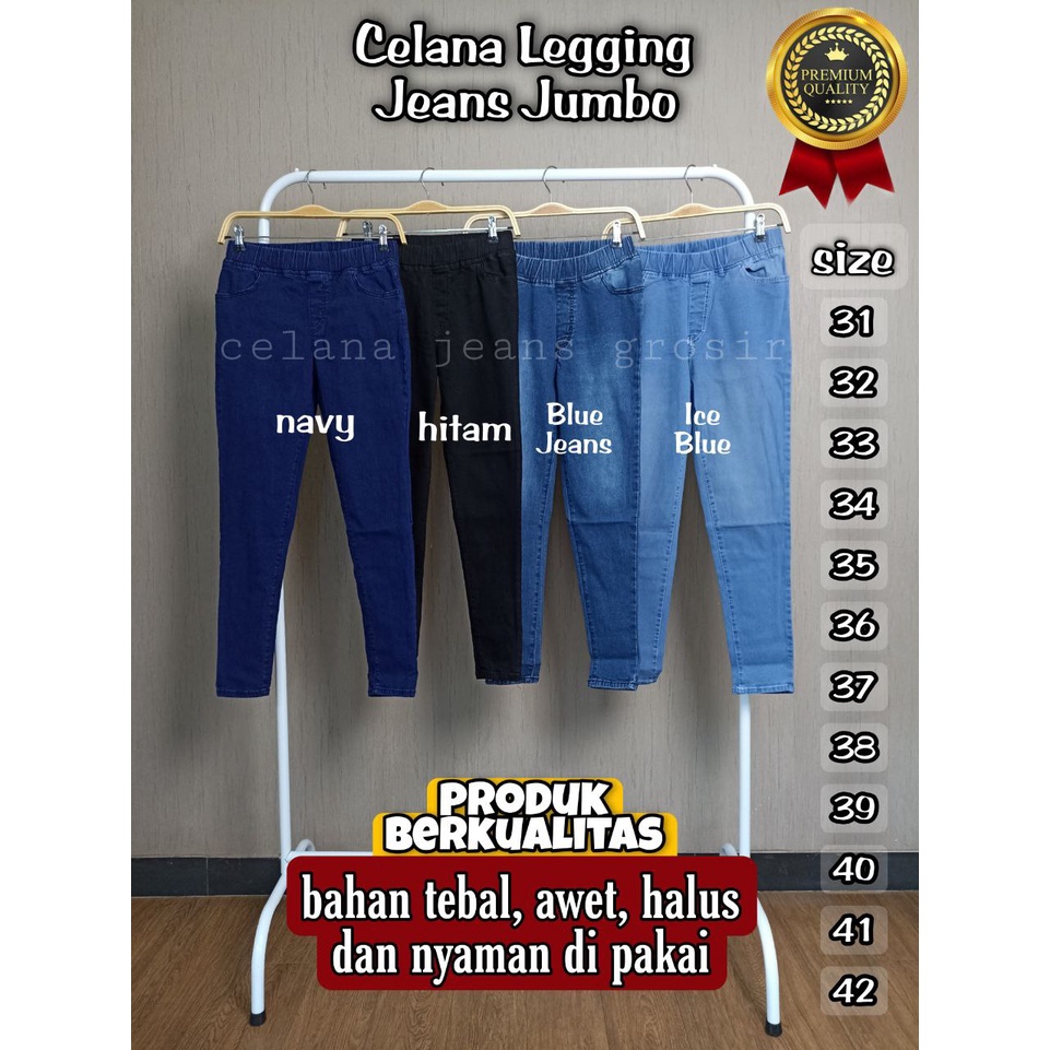 Jual Celana Wanita Jeans Legging Pinggang Karet Jegging Jumbo Stretch