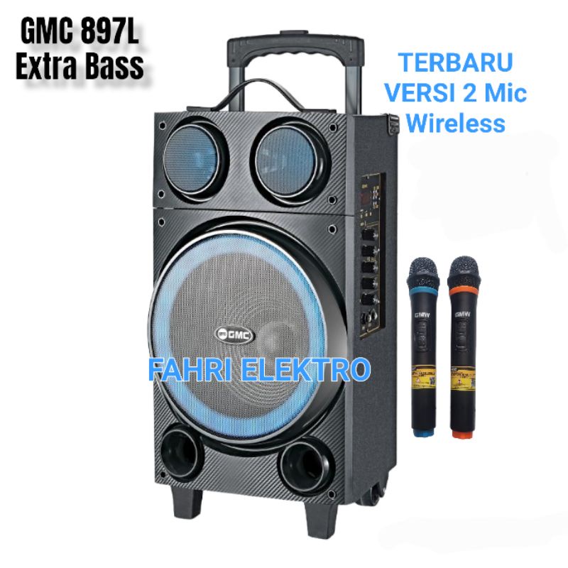 Jual Speaker Aktif Portable GMC 897L Bluetooth Karaoke Super Bass 2 Mic