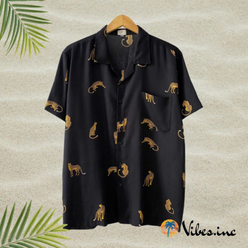 Jual Kemeja Hawai Pantai Tropical Black Leopard Shopee Indonesia