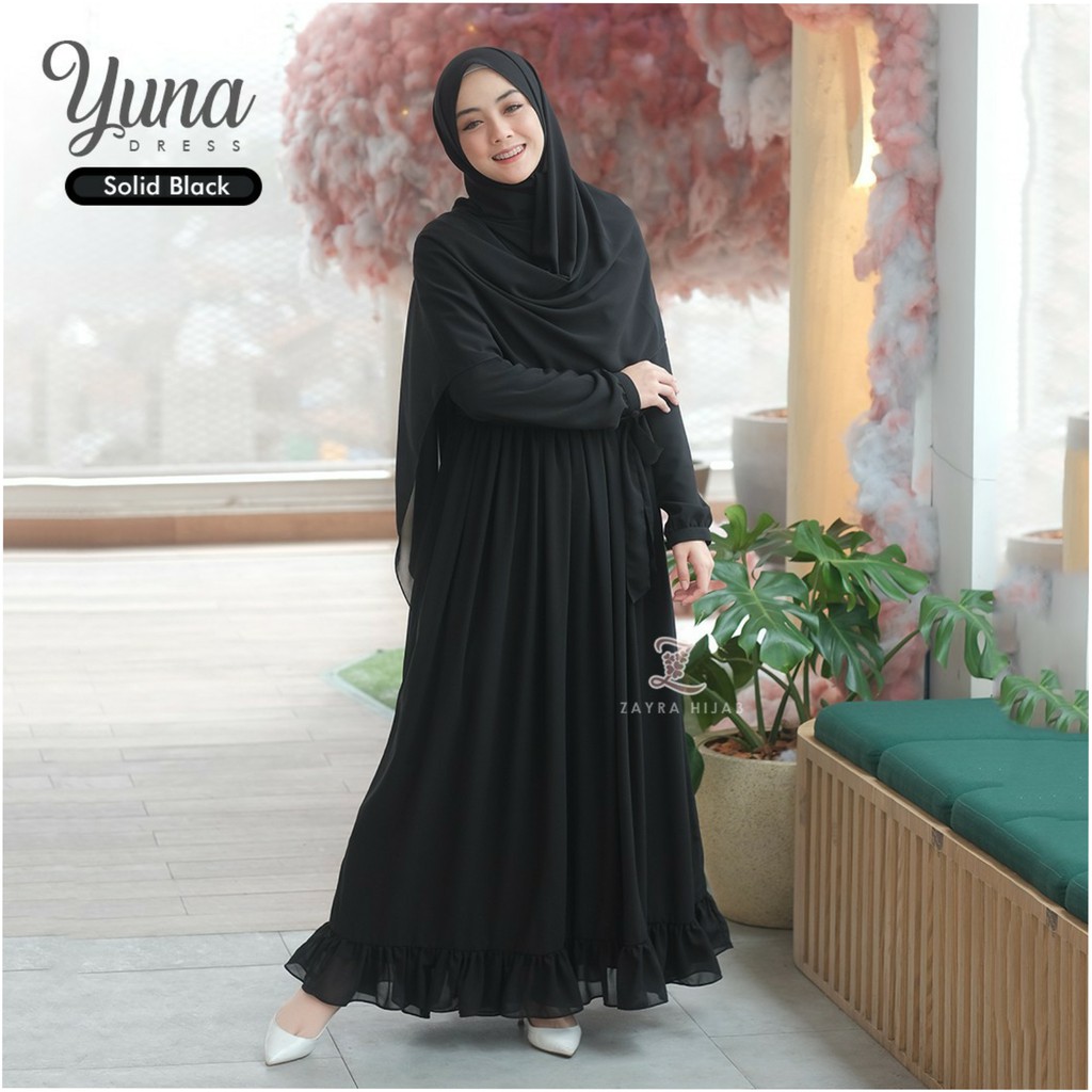 Jual Yuna Dress Solid Black By Zayrahijab Agen Resmi Shopee Indonesia