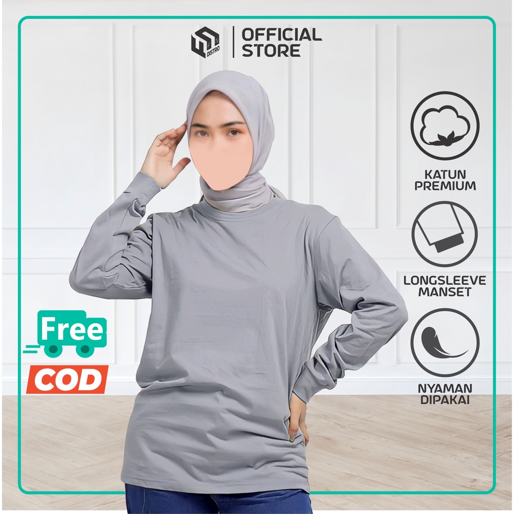 Jual Kaos Abu Abu Wanita Lengan Panjang Longsleeve Misty Manset Rib