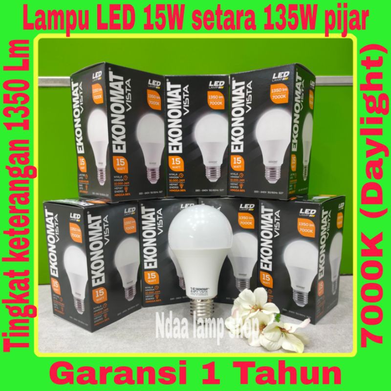 Jual Lampu LED 15W 15 Watt Bohlam Murah Merk Ekonomat Vista Daylight