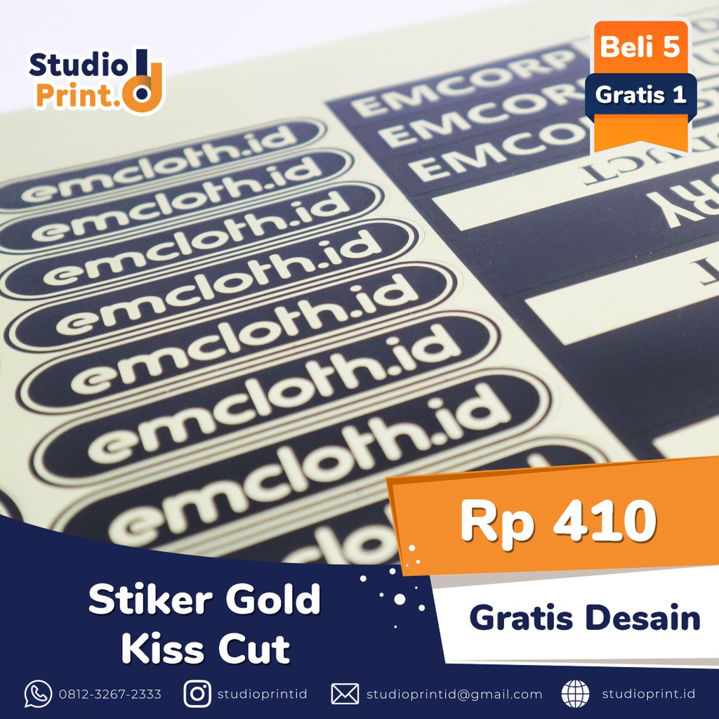 Jual Cetak Stiker Sticker Vinyl Gold Metallic Custom Label Brand Nama