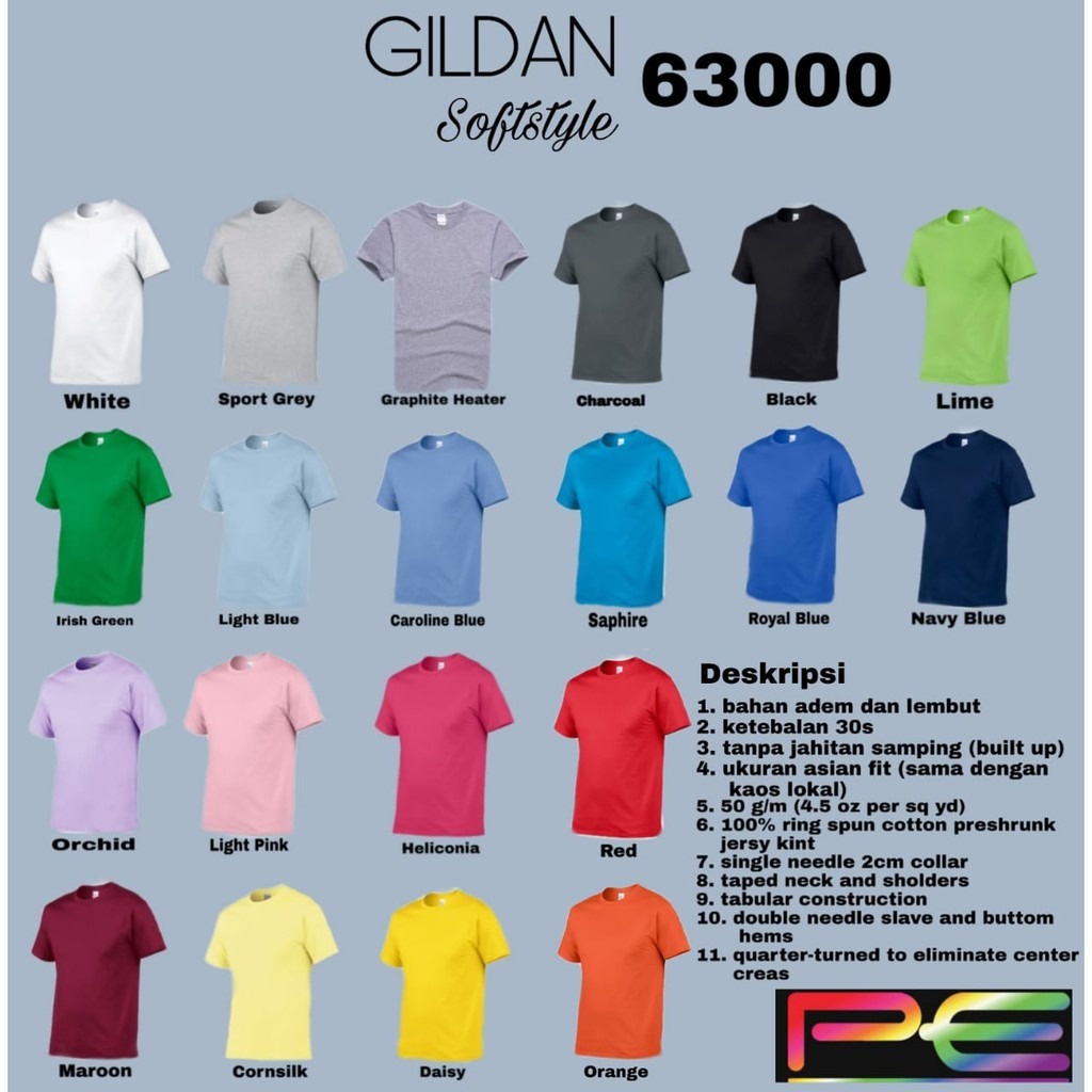 Jual Kaos Gildan Softstyle Combed S All Varian Warna Shopee Indonesia