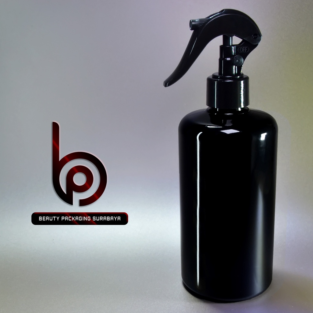 Jual Botol Plastik PET 500ml HS 28mm Hitam Tutup Spray Trigger Bebek