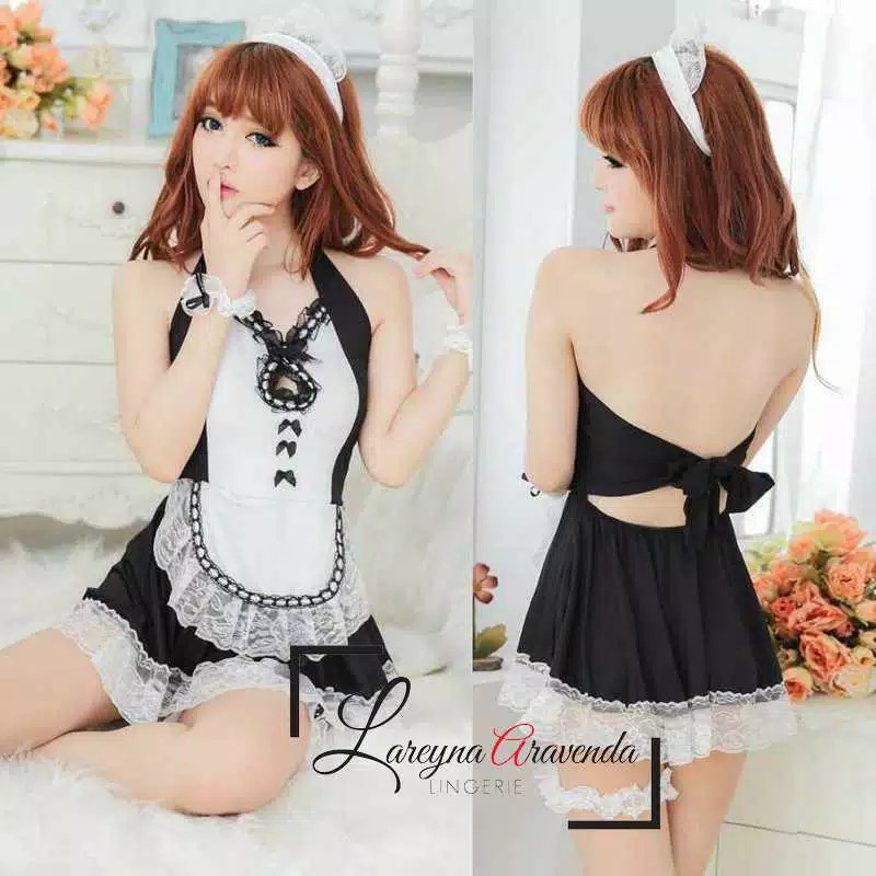 Jual Set Lingerie Sexy G String Bando Model Cosplay Maid Terusan