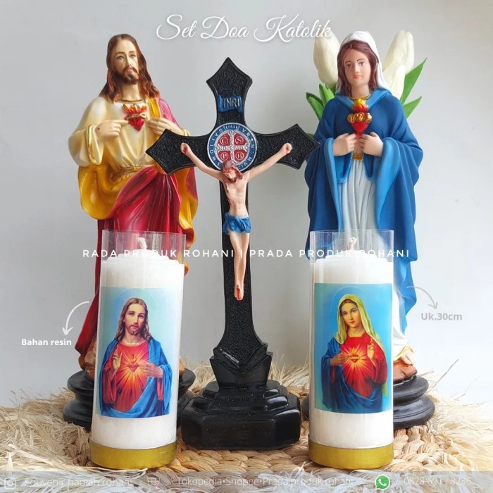 Jual Set Doa Katolik Patung Maria Patung Yesus Tempat Lilin Taplak Misa