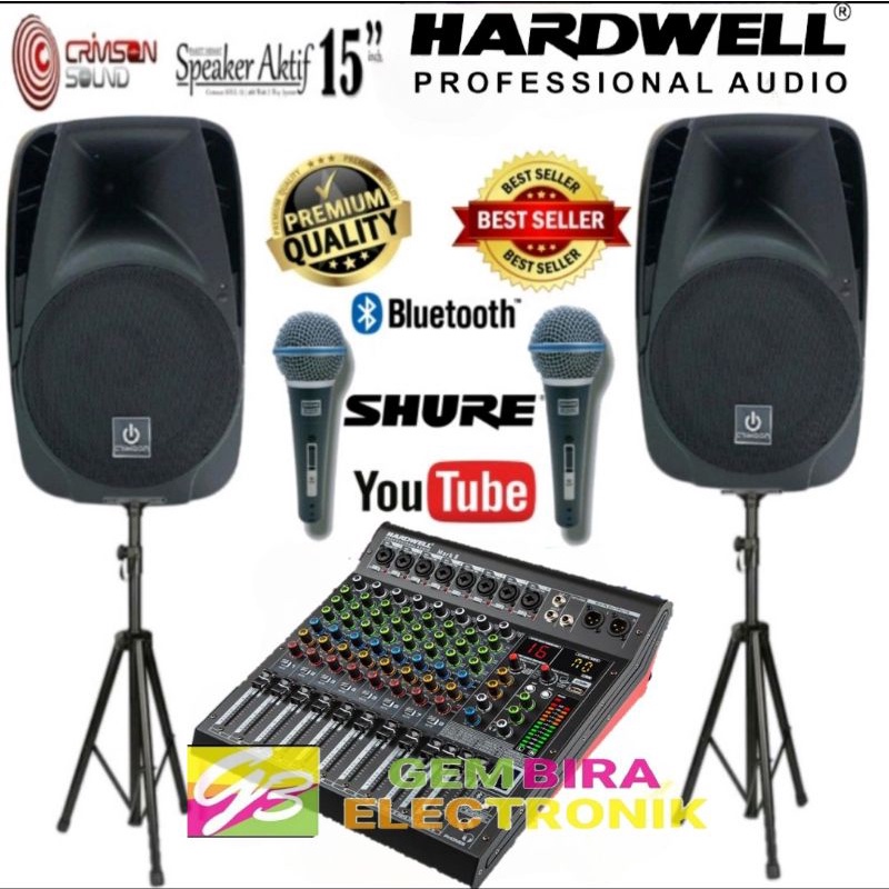 Jual Paket Aktif Pasif Speaker Crimson 15 Inch Mixer Hardwell 8 Channel