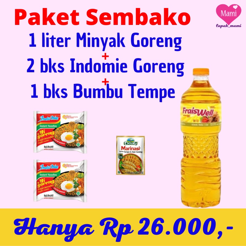 Jual Paket Sembako Murah Minyak Goreng FraisWell 1000ml Dan Mi Instant