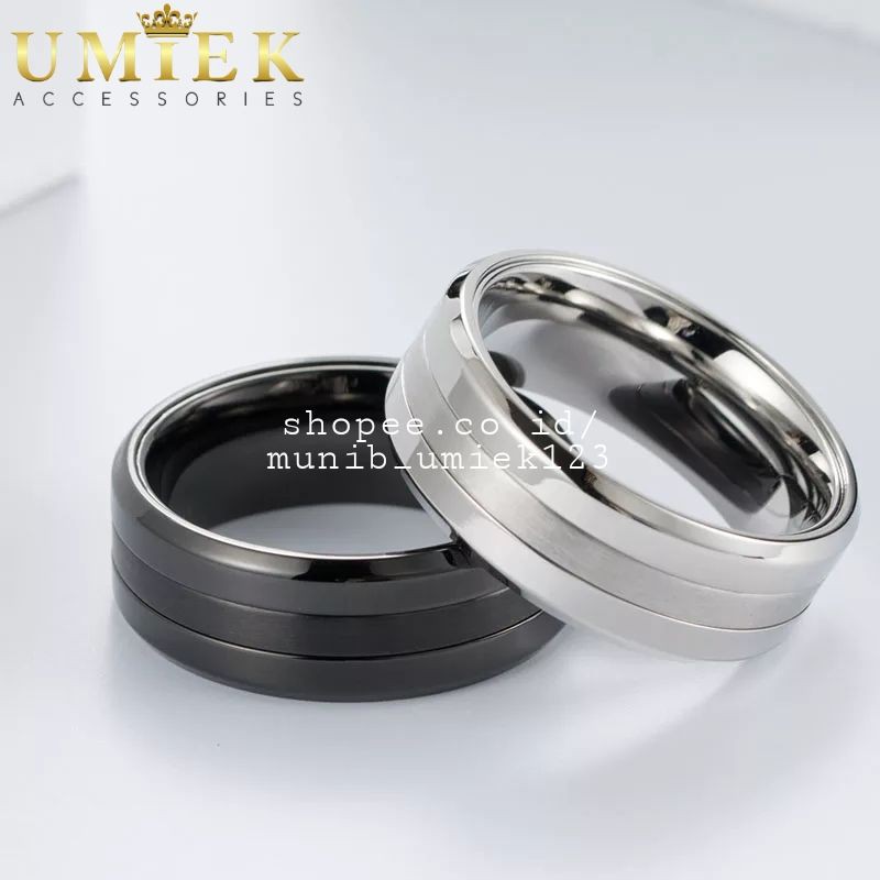 Jual Cincin Pria Wanita Titanium Silver Putih Perak Hitam Black Item