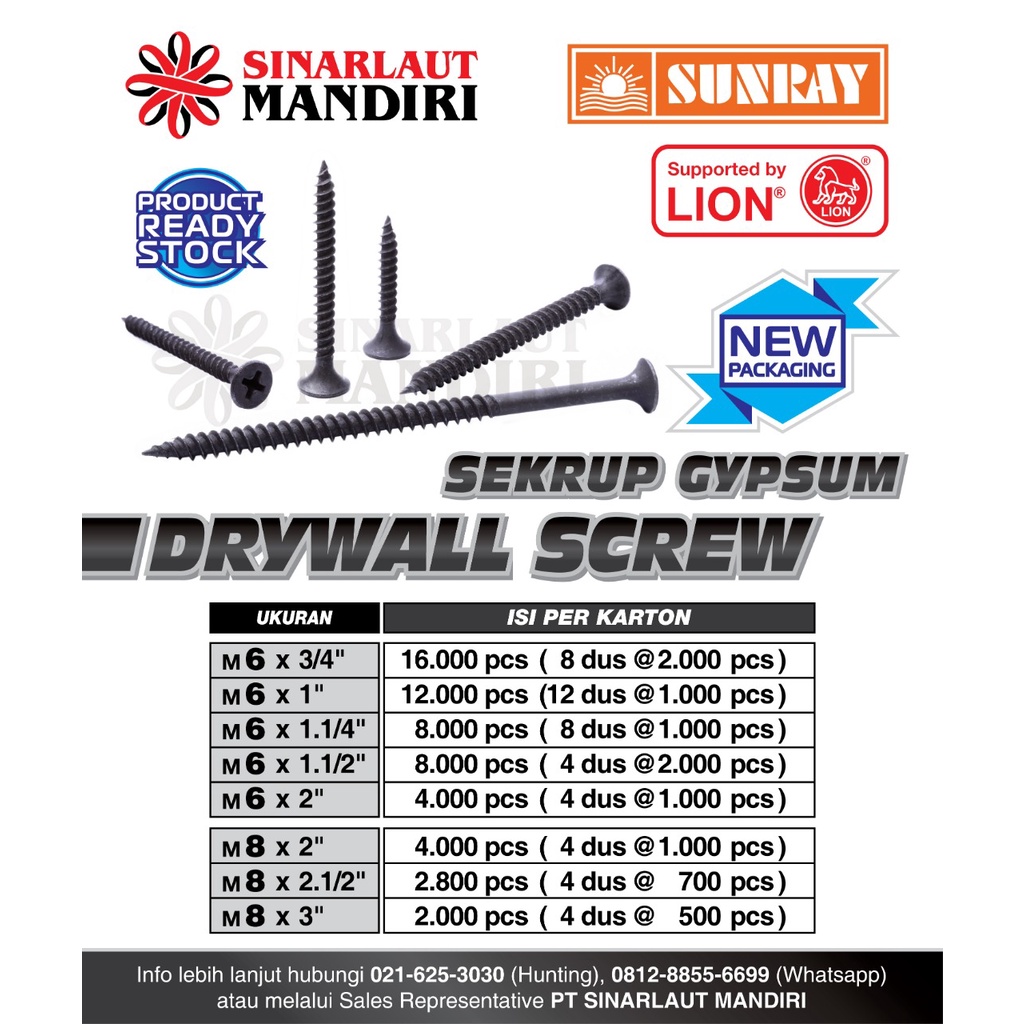 Jual SEKRUP GYPSUM LION DRYWALL SCREW SKRUP GYPSUM MOON LION Shopee