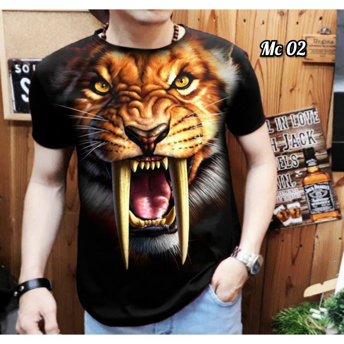 Jual Kaos OBLONG TSHIRT COWOK Macan Lengan Pendek Sablon Model Slim Fit