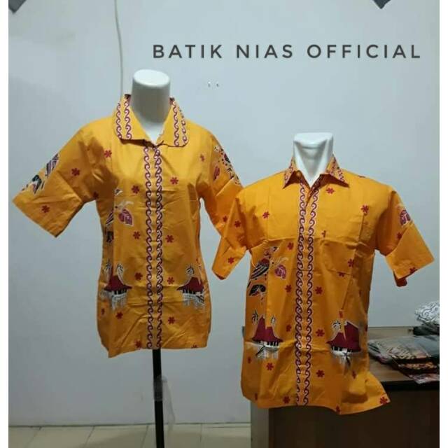 Jual Batik Nias Batik Nias Atasan Motif Rumah Adat Beo Kuning Ng