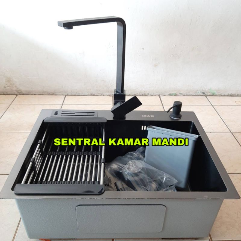 Jual Paket Komplit Sink Hitam Kran Panas Dingin Kitchen Sink Black