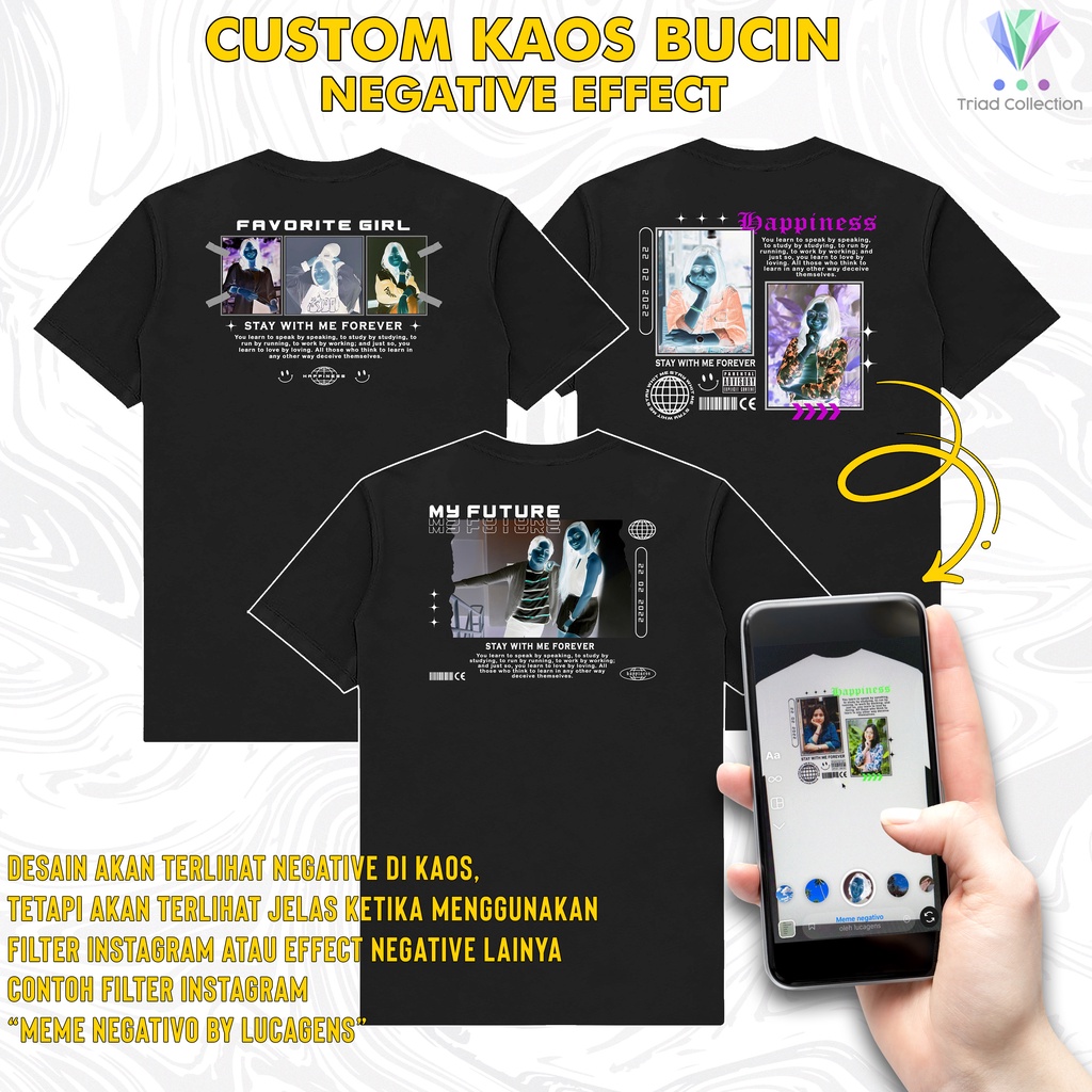 Jual KAOS CUSTOM FOTO BUCIN NEGATIF AESTHETIC STREETWEAR BAJU SABLON