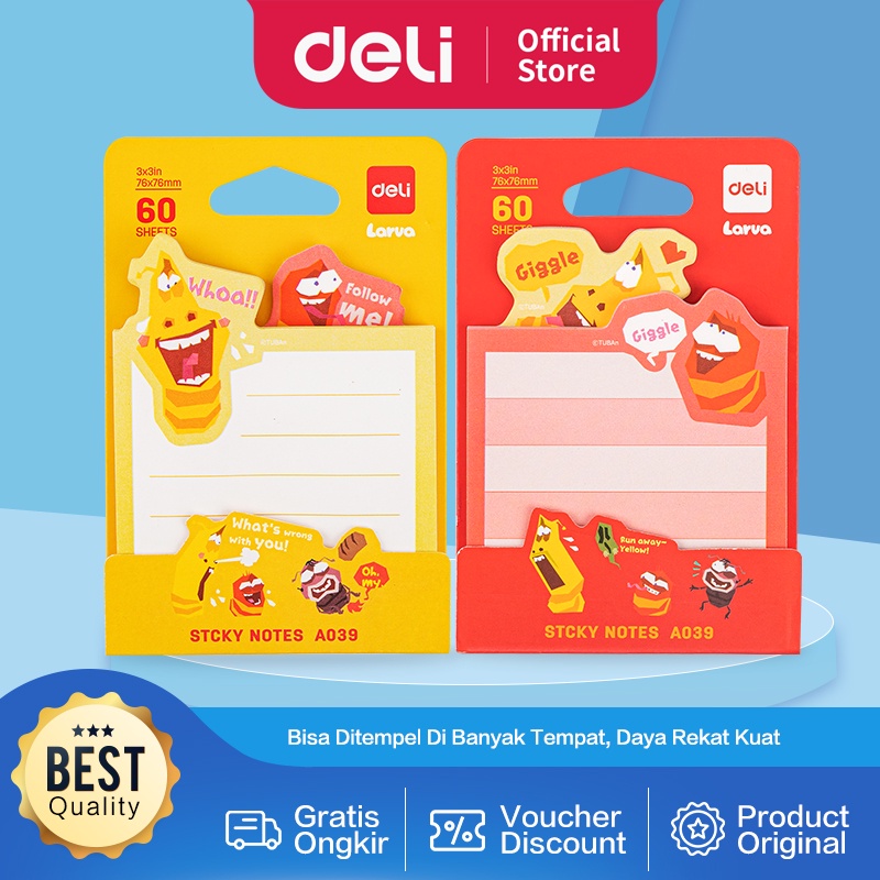 Jual Deli Larva Sticky Notes Memo Tempel 76 X 76 Mm 60 Lembar 2 Warna