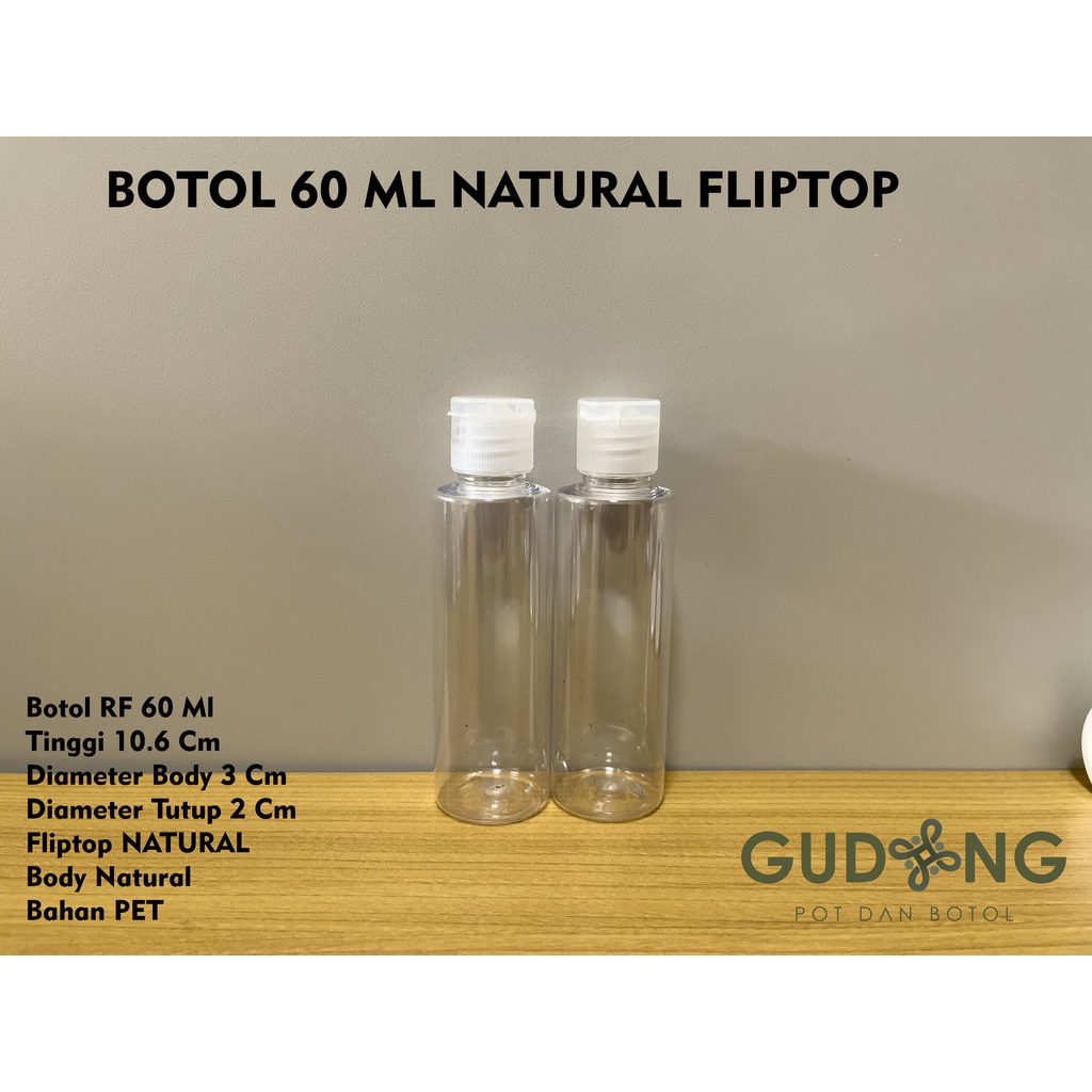 Jual BOTOL PET RF 60 ML BENING TUTUP FLIPTOP BENING KEMASAN 1KG 30