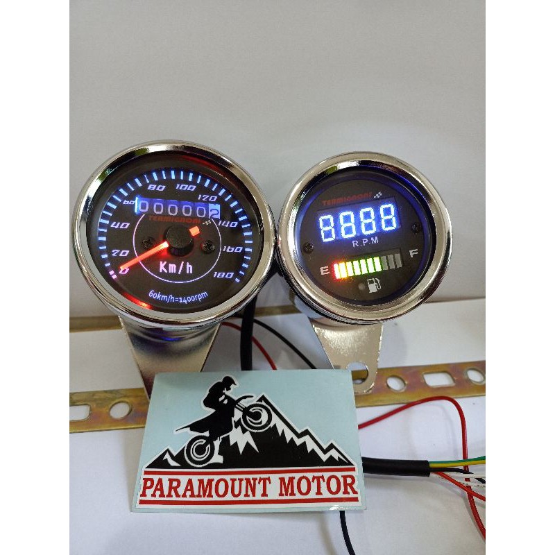 Jual Spido Speedometer Bulat Kilometer LED Plus RPM Amper Bensin