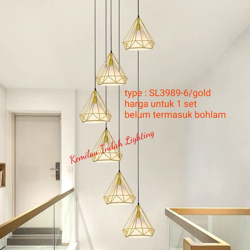 Jual 3989 6 GOLD LAMPU GANTUNG VOID TANGGA MINIMALIS VINTAGE RETRO E27