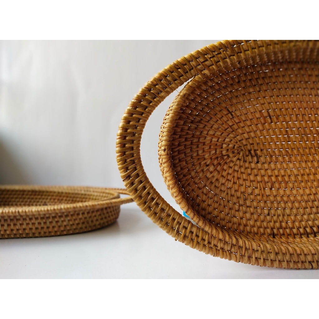 Jual Nampan Saji Oval Handmade Rattan Tray Baki Anyaman Rotan Ate