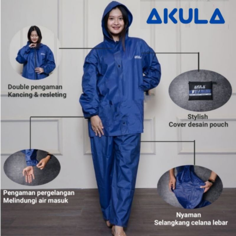 Jual Akula Jas Hujan Raincoat Warna Biru Pria Wanita Setelan Terbaik