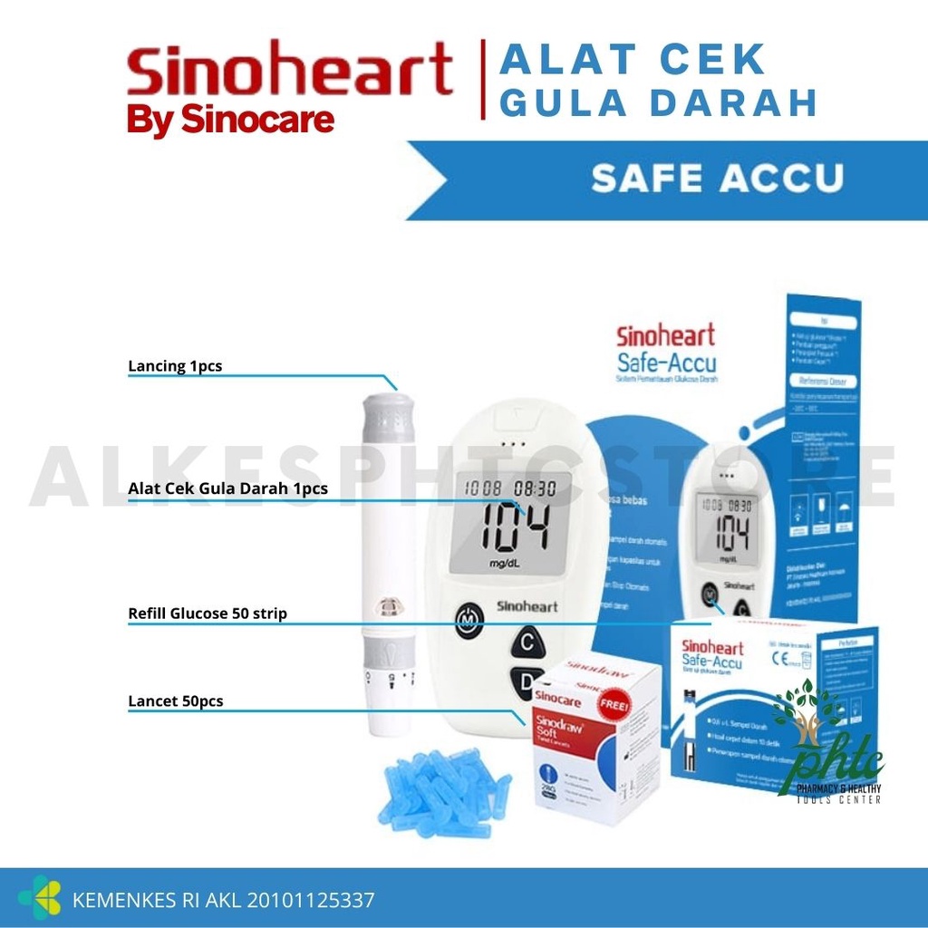 Jual SINOHEART By Sinocare Safe Accu Alat Cek Gula Darah Lengkap 50