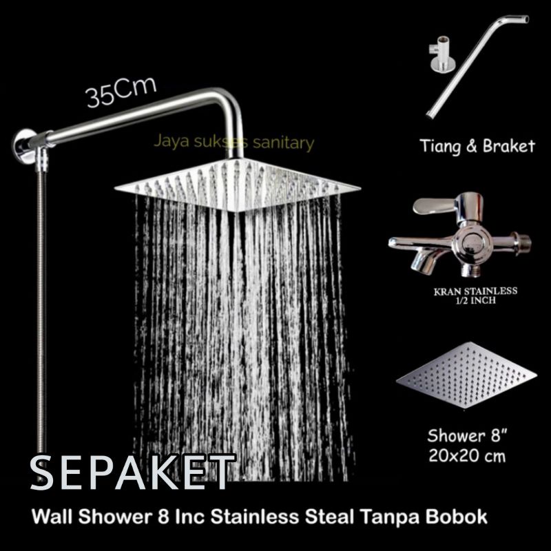 Jual Shower Kamar Mandi Rainfall 8 Inch Stainless Satu Set Shower