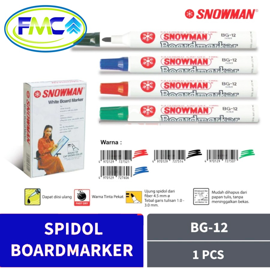 Jual Spidol Whiteboard Snowman Non Permanen Papan Tulis Warna Hitam